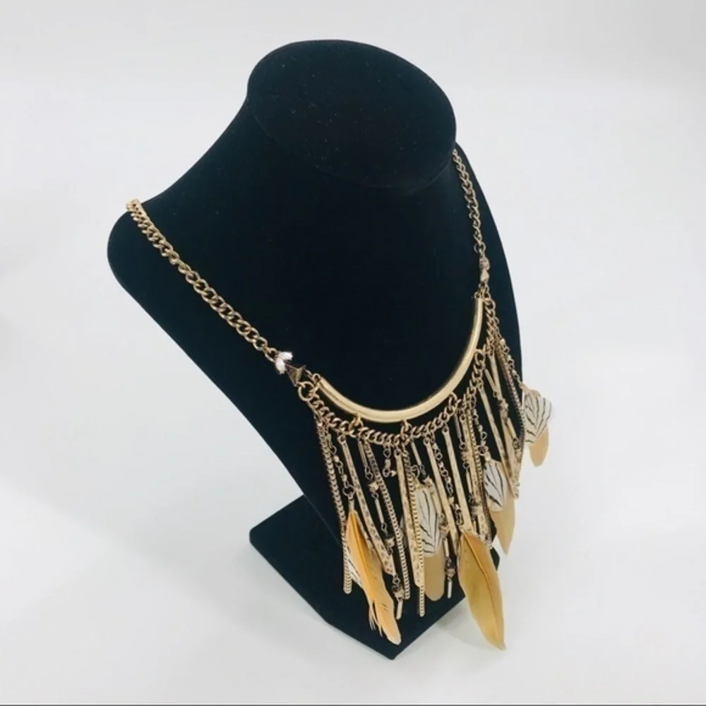 Zone Gold and Zebra Feather Necklace by Zone
